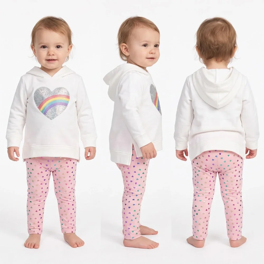 Btween Baby Girls Fleece Heart Hoodie & Leggings Outfit Set 24 Months White Pink
